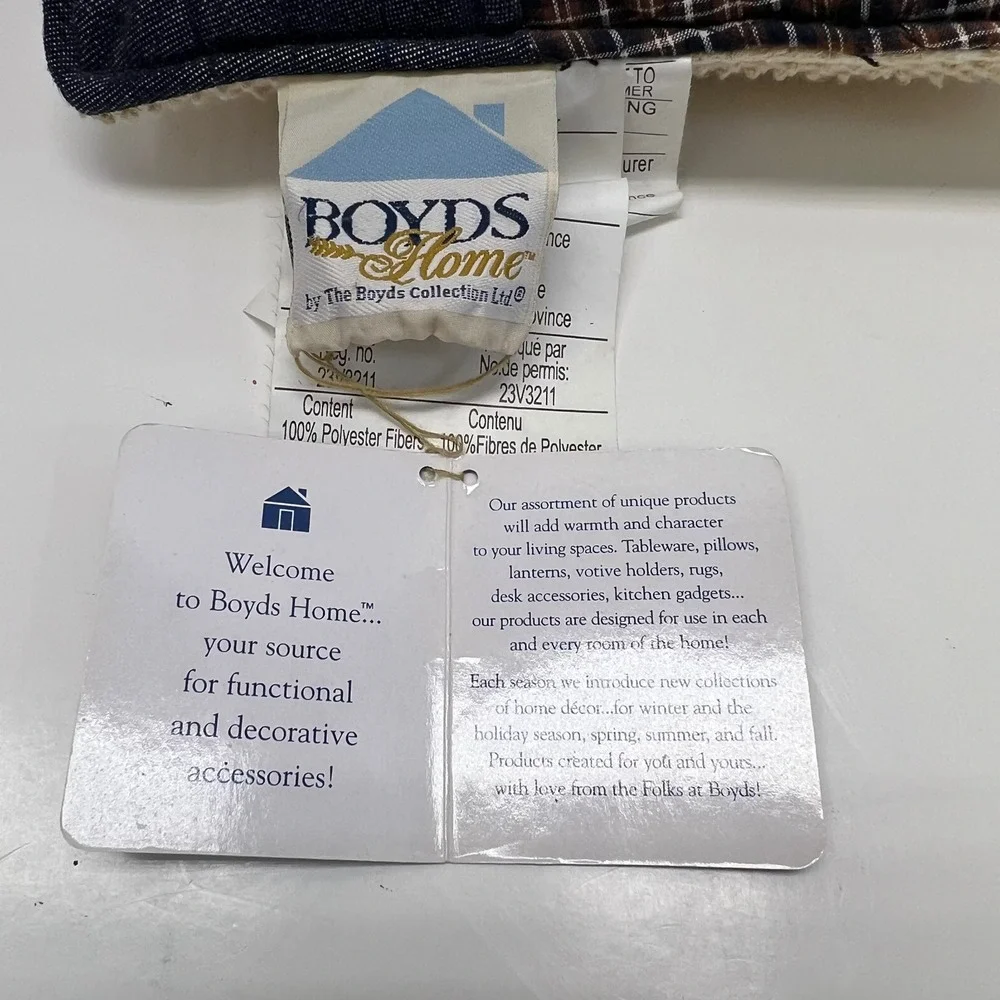Boyds‎ Bear Home Grandmother's Fans Decorative Pillow Cream Plaid Patchwork VTG